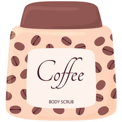 A Jar of Coffee Body Scrub Decorated with Coffee Beans on a Transparent Background