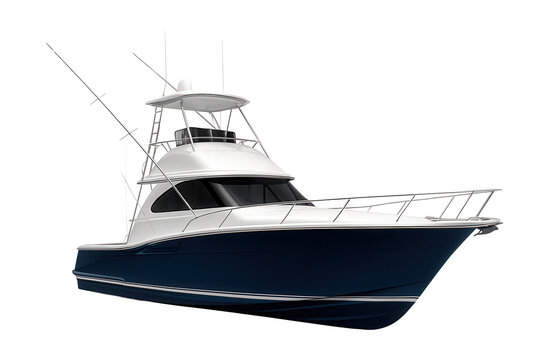 Fishing yacht with flybridge, upper helm, and outriggers for effective trolling.
