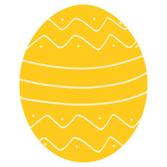 Bright Yellow Easter Egg Decoration With White Wavy Lines And Dots Pattern For Spring Holidays Celebration And Festive Occasions