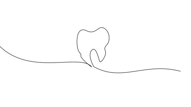 Continuous Line Art of Tooth. Dental Health Animation