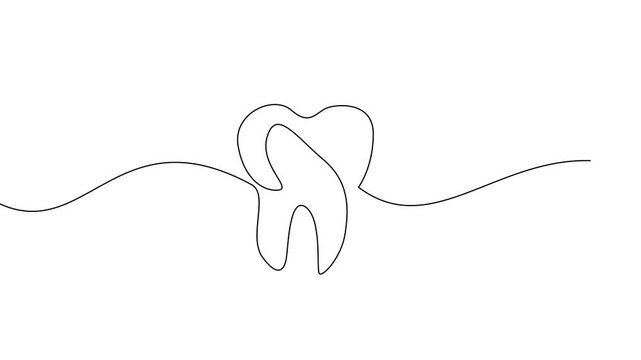 Continuous line drawing of a tooth.