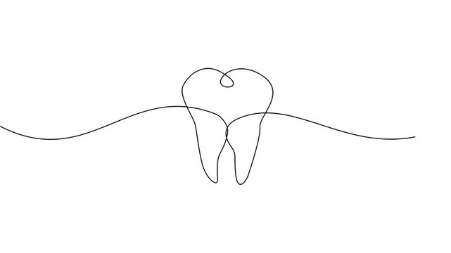 Single Line Drawing of a Tooth on White Background
