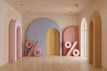 Clean, modern backdrop in muted tones, oversized percentage figures in vibrant colors, a designated space for a bright "Download" button, soft diffused lighting