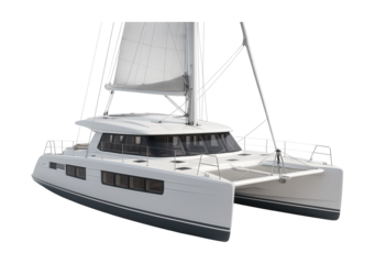 Spacious cruising catamaran with multiple cabins and expansive windows.