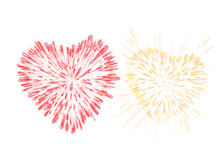 Isolated heart shaped  Fireworks on transparent background hand drawn.
