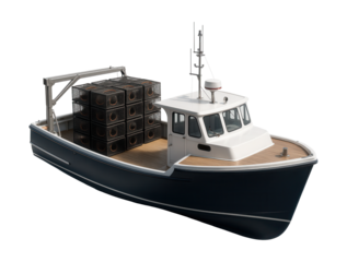 Potting boat featuring a sturdy deck and efficient stacked pot storage.