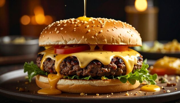 Cheeseburger dripping sesame seed bun