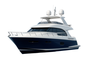 Two-level motor yacht featuring a radar arch and satellite antennas.