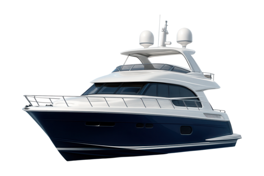 Two-level motor yacht featuring a radar arch and satellite antennas.