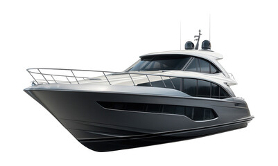 Motor yacht featuring a sleek curved bow and side windows.