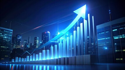 Digital Growth Visualization: Upward Arrow and Cityscape Depicting Success - Powered by Adobe