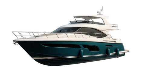 Motor yacht featuring a unique hull color and coordinating fenders.