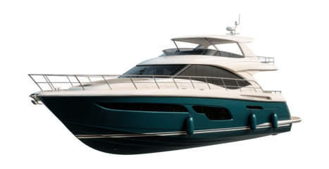 Motor yacht featuring a unique hull color and coordinating fenders.