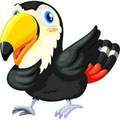Obraz premium Cartoon Toucan Bird Illustration with Large Yellow Beak and Black Feathers Standing Against a Transparent Background