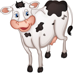 Cartoon Cow Illustration With Black Spots And Pink Udder Standing On Transparent Background Cute Farm Animal With Blue Eyes And Friendly Smile