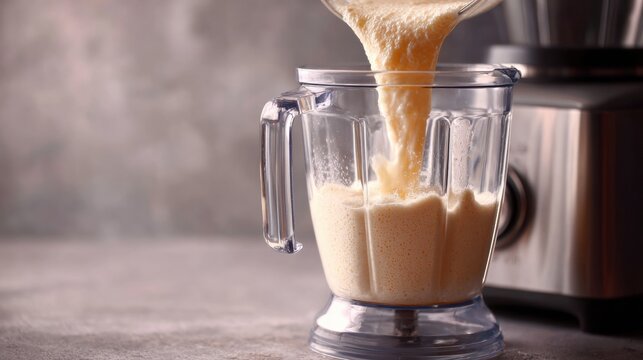 Low-fat Milk Being Poured Into a Smoothie Blender for a Healthy Breakfast Option Focused on Reducing Belly Fat