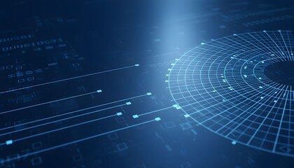 Abstract digital illustration of a data visualization with a circular design and lines.