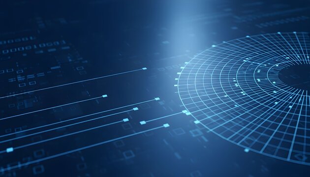 Abstract digital illustration of a data visualization with a circular design and lines.