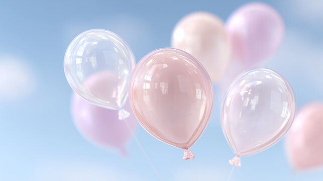Pastel balloons floating in blue sky - Powered by Adobe