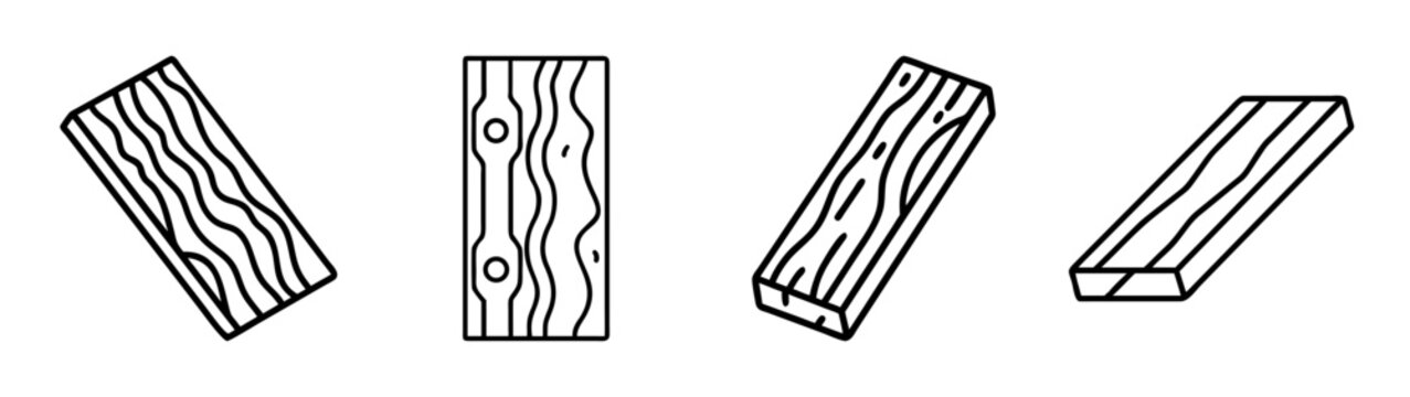 Four outline wooden planks with natural wood grain texture, ideal for construction and rustic design