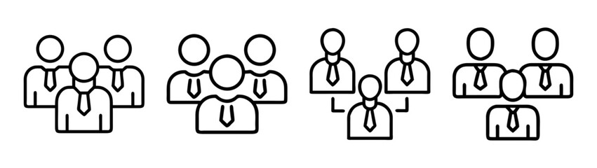 Outline icons of business people groups, representing team, staff, and collaboration