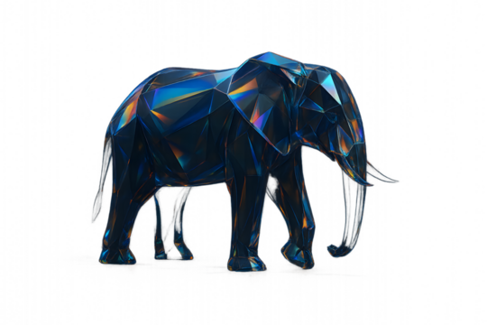 A modern elephant silhouette created from prismatic glass. Unique, elegant and suitable for artistic, ecological or conceptual themes.