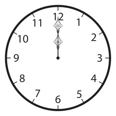 Minimal outline clock at midnight, countdown time to the new year holiday celebration party.