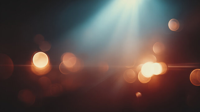 Warm cinematic bokeh lights spotlight flare abstract film texture vintage atmosphere glowing orbs nostalgic mood