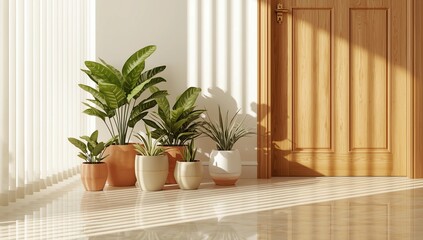 Large luxury modern bright interiors Living room mockup illustration 3D rendering image PLANT
