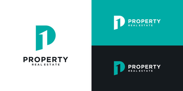 Letter P real estate building logo design template