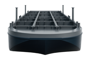 Barge featuring built-in container slots and adjustable mooring posts.