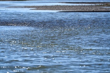 Flowing water of a blue river