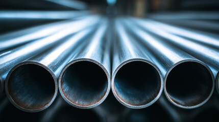 Polished steel tube macro photo polished steel tube welded steel tube metal pipe stainless metal steel cylinder industrial material reflective surface symmetrical arrangement close up