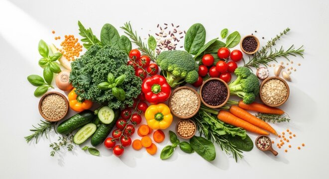 Vibrant assortment of fresh vegetables and grains