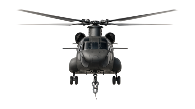 Heavy-lift twin-rotor helicopter with external cargo hook system.