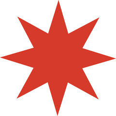 Bright Red Eight Pointed Star Shape on Transparent Background Simple Geometric Graphic Element