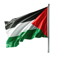 Obraz premium The flag of Palestine waving proudly against a stark black background.