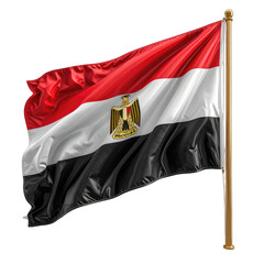 The flag of Egypt waving against a black background.