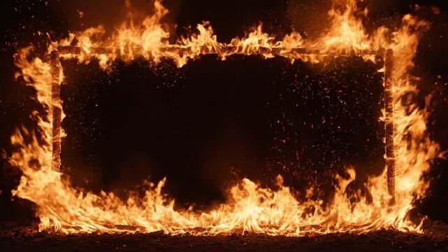 Fiery frame burning on black background 4k video