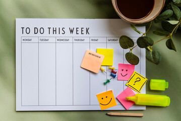 Planner notebook and coffee . To do this week 