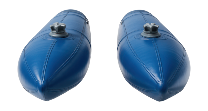 Ultralight seaplane inflatable pontoons with manual inflation valves.