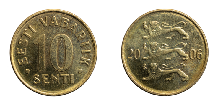 Estonia ten senti coin on white isolated background
