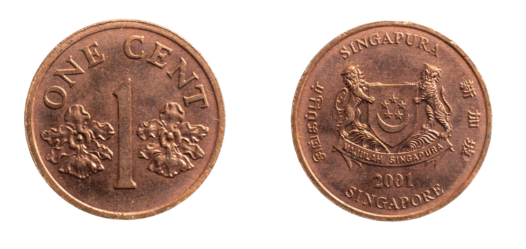 Singapore one cent coin on a white isolated background - Powered by Adobe