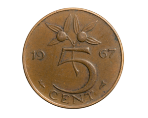 Netherlands five cent coin on white isolated background