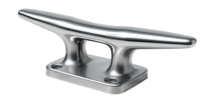 Wide-base mooring cleat with tapered ends for easy line alignment.