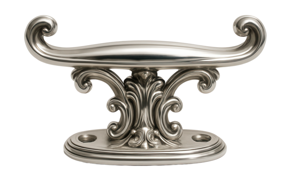 Ornate decorative cleat with a curved design and polished surface.