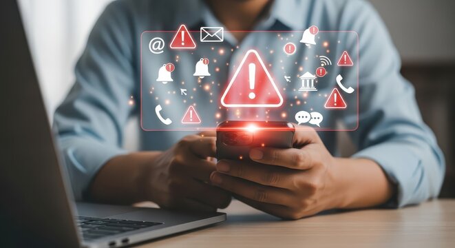 Mobile Banking Fraud, Phishing Scam, and Personal Data Breach Warning Concept on Smartphone