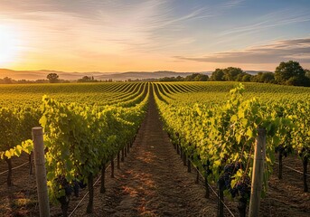 Vineyard landscape at sunset