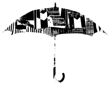 Umbrella shelters cityscape illustration