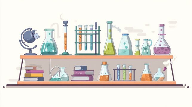 A Colorful Display of Chemistry Lab Equipment Including Beakers, Flasks, and Scientific Instruments for Education and Experimentation